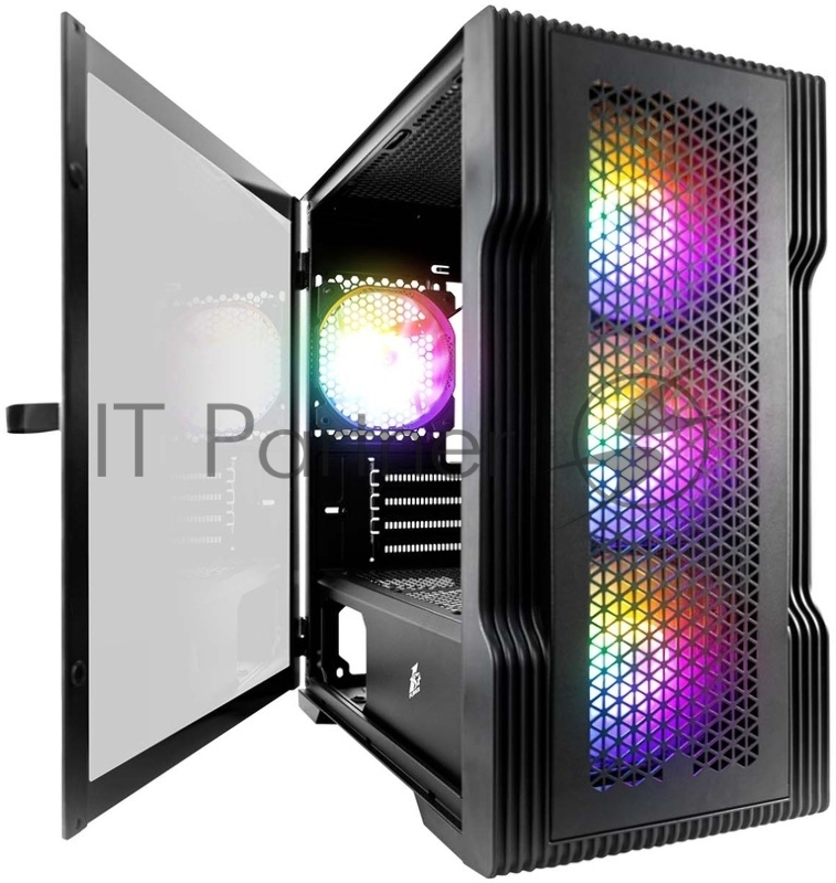 Корпус 1STPLAYER TRILOBITE T3 Black / mATX, TG / 4x 120mm LED fans inc. / T3-BK-4F1