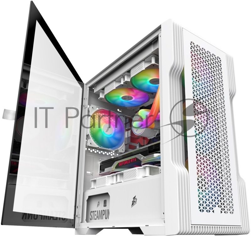 Корпус 1STPLAYER TRILOBITE T3 White / mATX, TG / 4x 120mm LED fans inc. / T3-WH-4F1-W