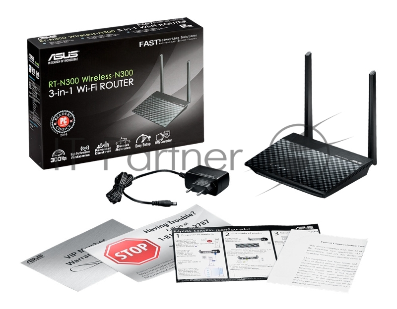 Роутер беспроводной Asus RT-N300 N300 10/100BASE-TX черный