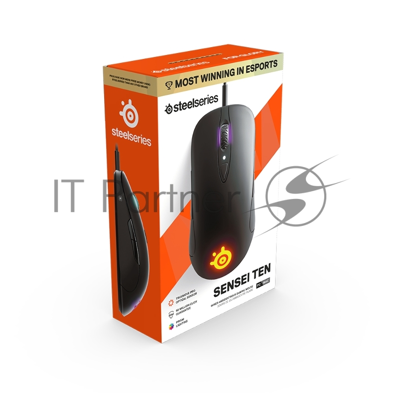 Игровая мышь SteelSeries Sensei Ten черная (8 кнопок, TrueMove Pro, 18000 dpi, RGB подсветка, USB)
