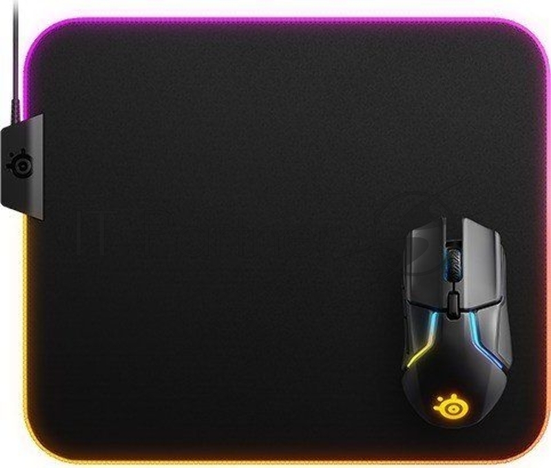Игровой коврик для мыши Steelseries QcK Prism Cloth Medium чёрный (RGB подсветка, 320 x 270 x 6мм, текстиль, резина, USB)