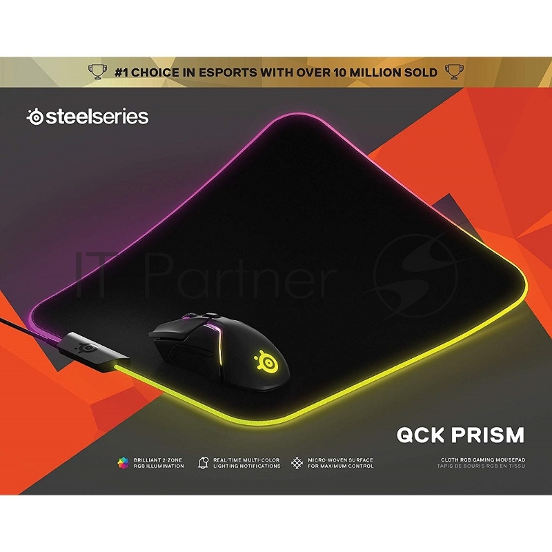 Игровой коврик для мыши Steelseries QcK Prism Cloth Medium чёрный (RGB подсветка, 320 x 270 x 6мм, текстиль, резина, USB)