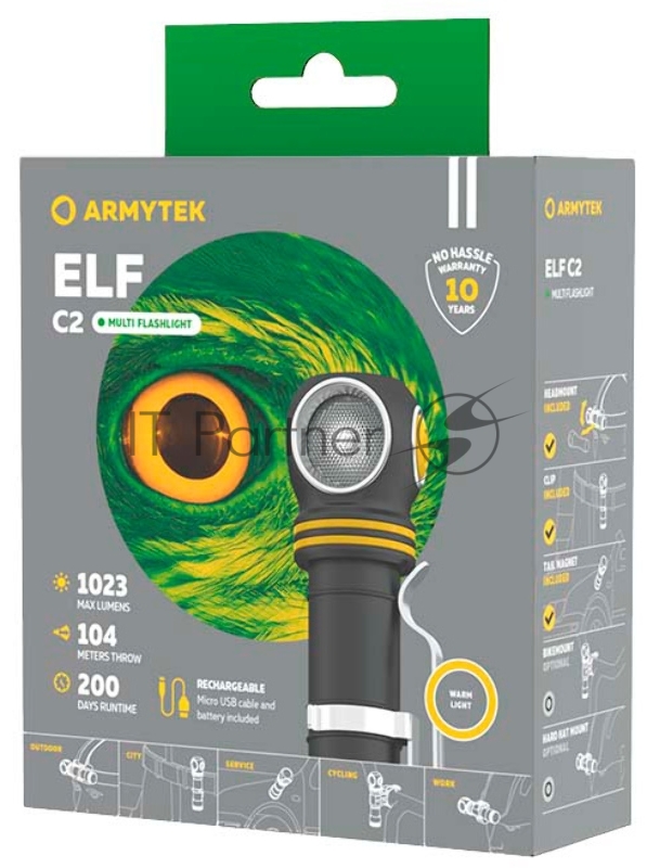 Мультифонарь светодиодный Armytek Elf C2 Micro USB+18650, 1023 лм, теплый свет, аккумулятор