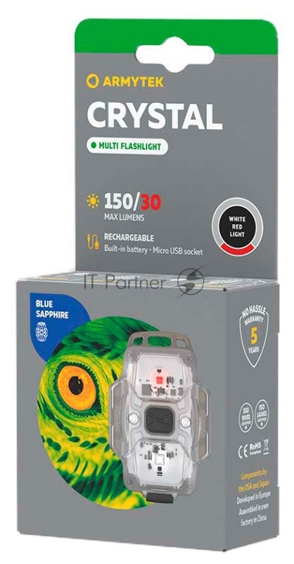 Фонарь светодиодный тактический Armytek Crystal Green, 150 лм, белый и красный свет