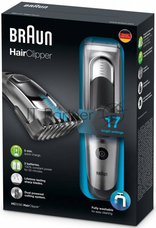Машинка для стрижки Braun HC5090 серебристый/черный (насадок в компл:2шт)
