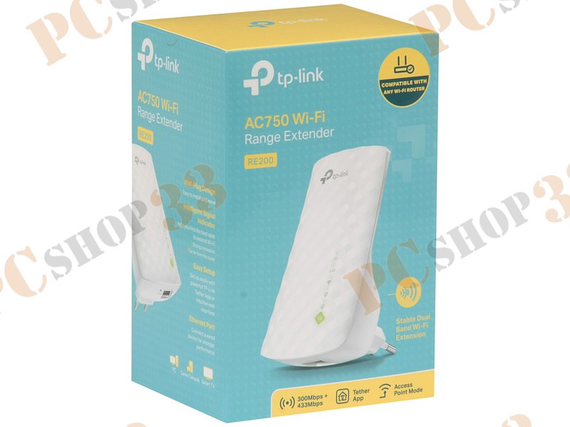 Ретранслятор TP-Link RE200 ver.2.0 WiFi 433Мбит/сек. + 1 порт LAN 100Мбит/сек.