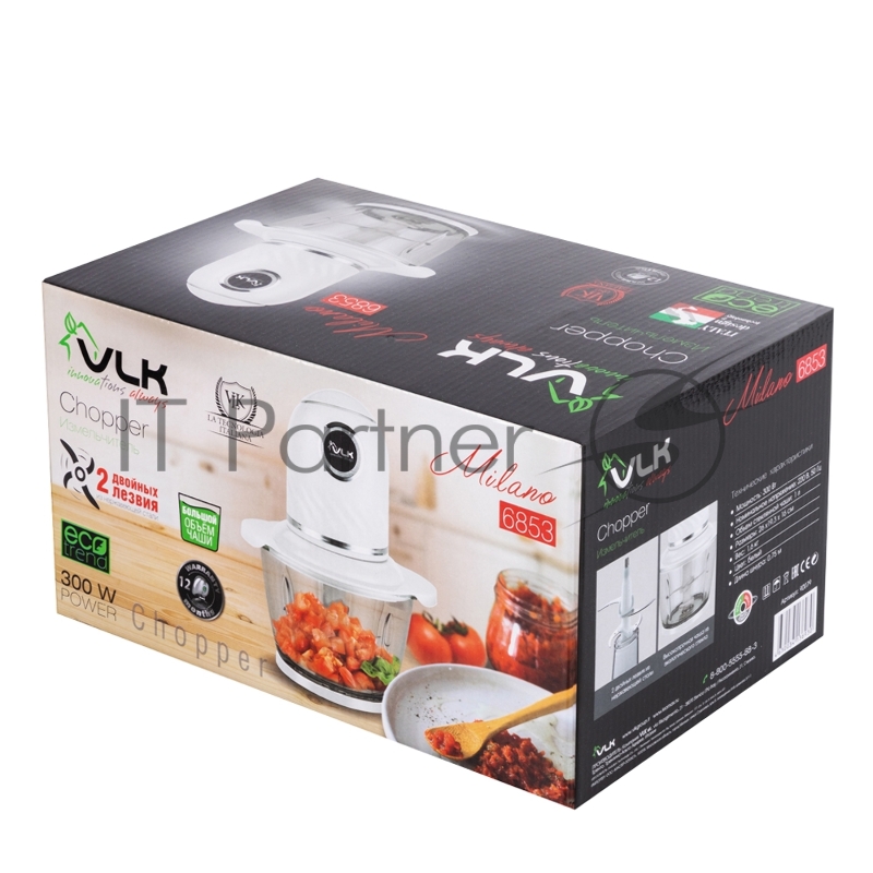 Измельчитель (чоппер) VLK Milano-6853, белый, 300 Вт, объем чаши 1 л, импульсный режим, два двойных лезвия
