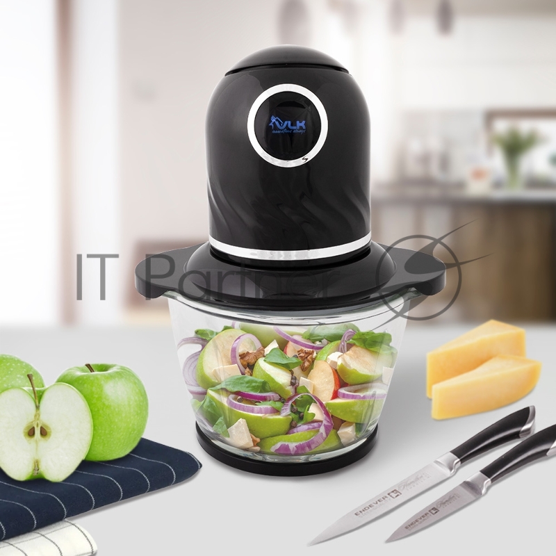 Измельчитель (чоппер) VLK Milano-6851, черный, 300 Вт, объем чаши 1 л, импульсный режим, два двойных лезвия, стеклянная чаша