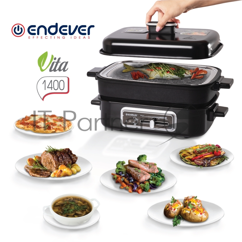 Мультипот электрический Endever Vita-1400, черный, мощность 1700 Вт, емкость 4,5 л,ползунок для регулировки температуры