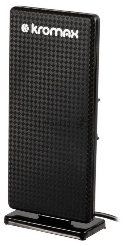 Комнатная ТВ антенна Kromax TV FLAT-09 black-gray 50 шт/уп Комн. акт. антенна, диап. DVB-T2, VHF: 87,5-230 МГц, UHF: 470-860 МГц,коэф. ус 30dB питание: адапт. в комплект