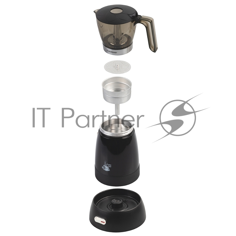 Кофеварка гейзерная электрическая Endever Costa-1006, черный, мощность 480 Вт, объем 0,3 л, корпус алюминий