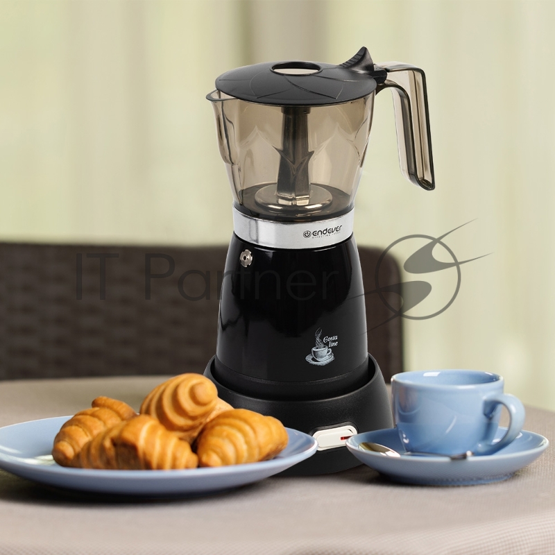 Кофеварка гейзерная электрическая Endever Costa-1006, черный, мощность 480 Вт, объем 0,3 л, корпус алюминий