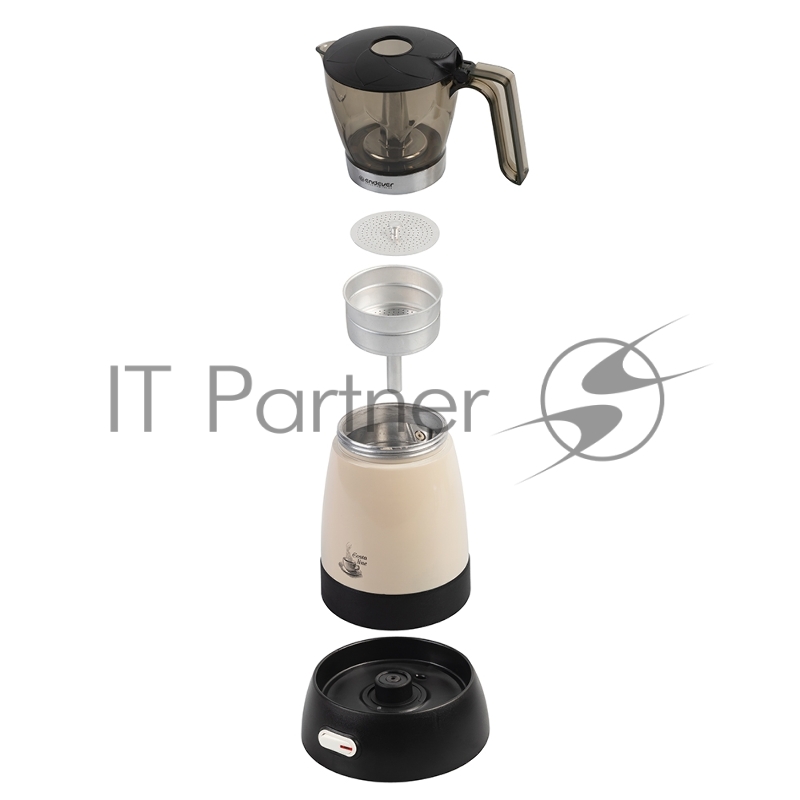 Кофеварка гейзерная электрическая Endever Costa-1007, кремовый, мощность 480 Вт, объем 0,3 л, корпус алюминий, 8 шт/уп.