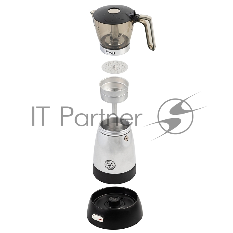 Кофеварка гейзерная электрическая VLK Venice 6002, стальной, мощность 480 Вт, объем 0,3 л, корпус алюминий, 8 шт/уп.