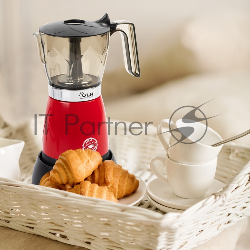 Кофеварка гейзерная электрическая VLK Venice 6001, красный, мощность 480 Вт, объем 0,3 л, корпус алюминий, 8 шт/уп.