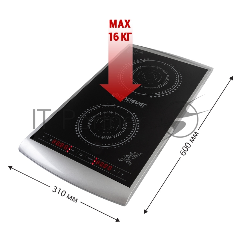 Плитка электрическая индукционного типа с двумя конфорками Endever Skyline IP-55, 1600+1300 Вт, 10 уровней регулировки температуры и мощности