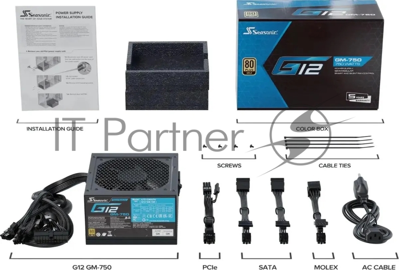 Блок питания SEASONIC FOCUS GM-750 SSR-750FM APFC 0.99 Модульный МВ(20+4), 1xCPU(4+4),4xPCI-E(6+2),8xSATA 120мм, S2FC КПД>87%100-240В,50-60ГцЗащиты OPP/OVP/UVP/ OCP/OTP/SCPEnergyStar,RoHS MTBF>100000ч