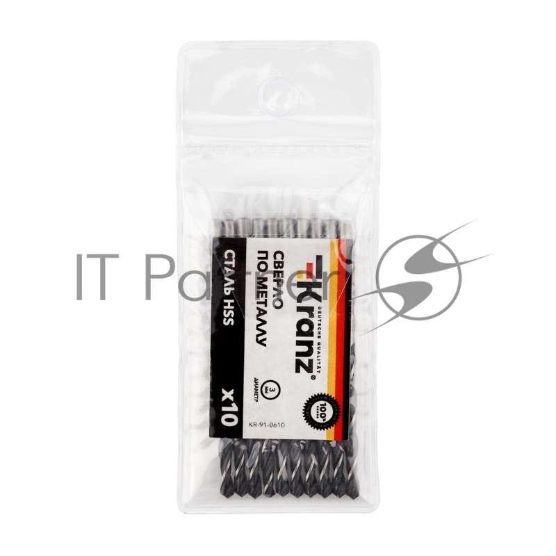 Сверло по металлу 3,0х61х33 мм HSS (10 шт. в упаковке) DIN 338 Kranz