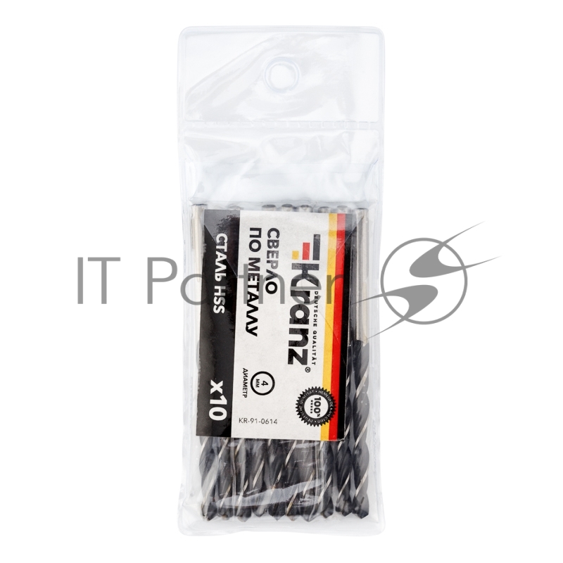 Сверло по металлу 4,0х75х43 мм HSS (10 шт. в упаковке) DIN 338 Kranz