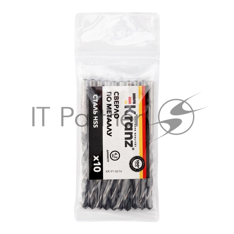 Сверло по металлу 4,2х75х43 мм HSS (10 шт. в упаковке) DIN 338 Kranz