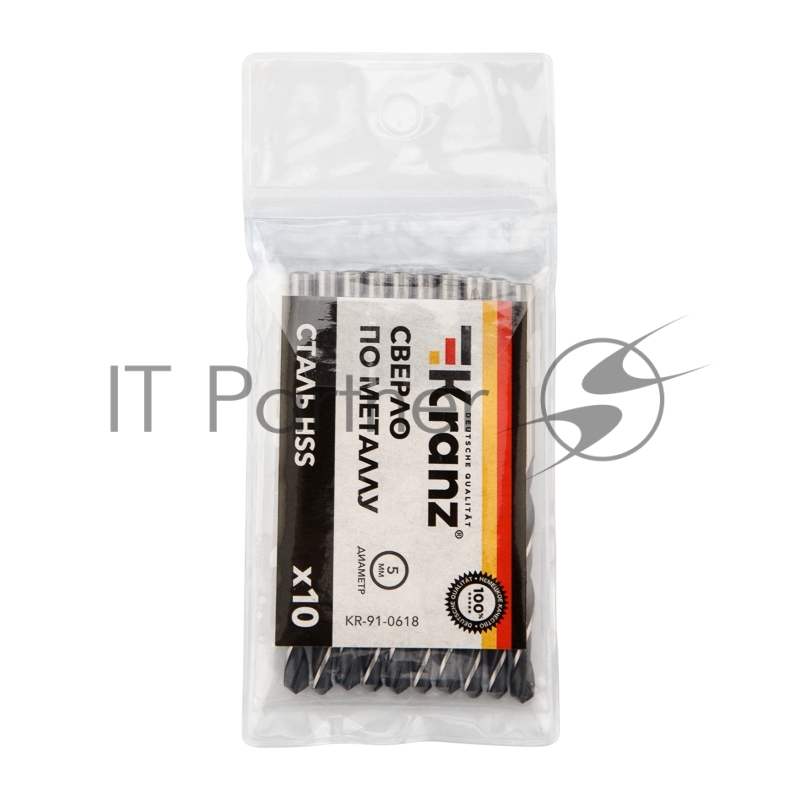 Сверло по металлу 5,0х86х52 мм HSS (10 шт. в упаковке) DIN 338 Kranz