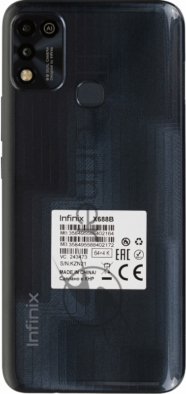 Смартфон Infinix X688B Hot 11 play 64Gb 4Gb черный моноблок 3G 4G 2Sim 6.82 720x1640 Android 11 13Mpix 802.11 a/b/g/n/ac GPS GSM900/1800 GSM1900 TouchSc FM microSD max512Gb