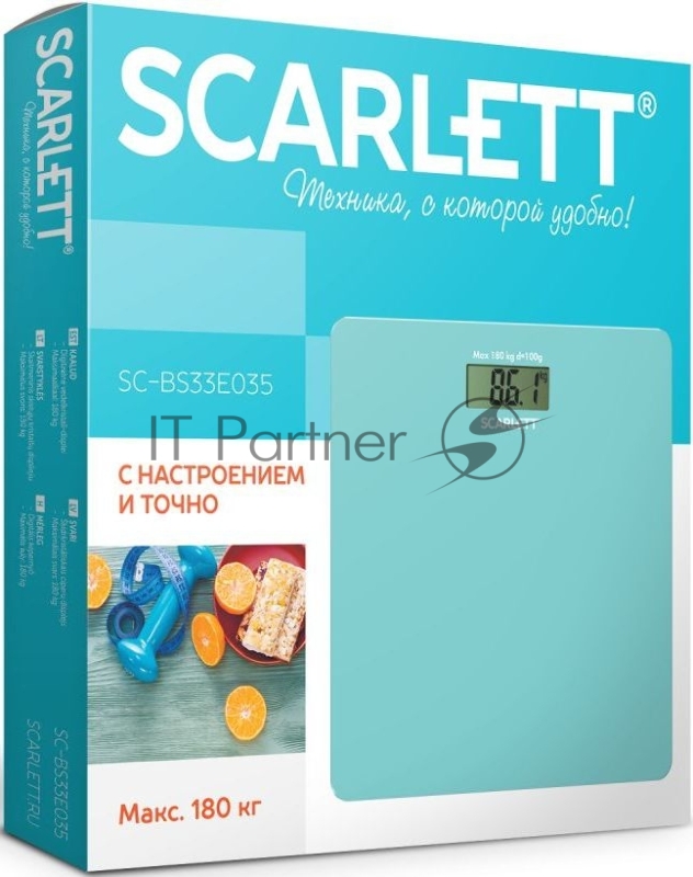 Весы напольные электронные Scarlett SC-BS33E035 макс.180кг голубой