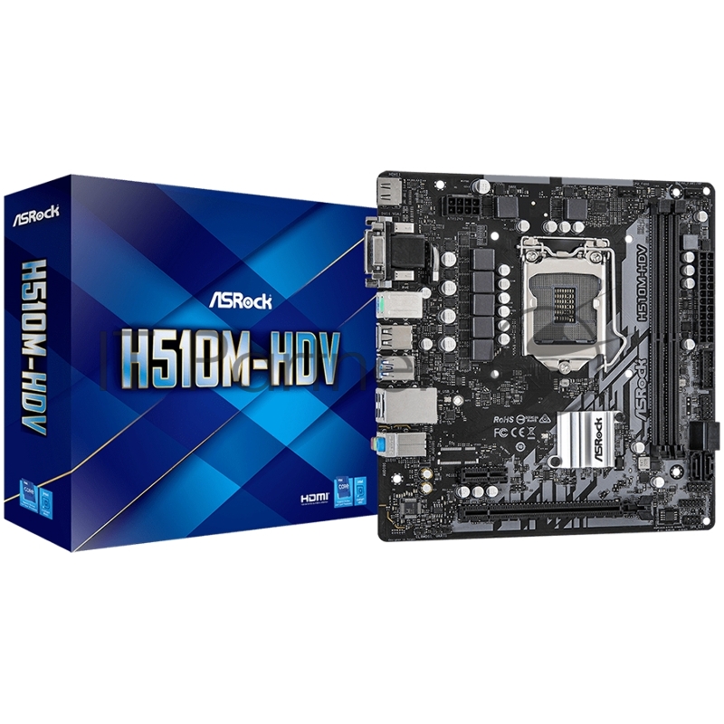 Плата материнская Asrock Asrock H510M-HDV, LGA1200, Intel H510, mATX, BOX