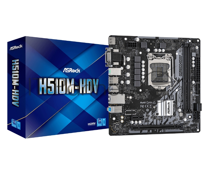 Плата материнская Asrock Asrock H510M-HDV, LGA1200, Intel H510, mATX, BOX