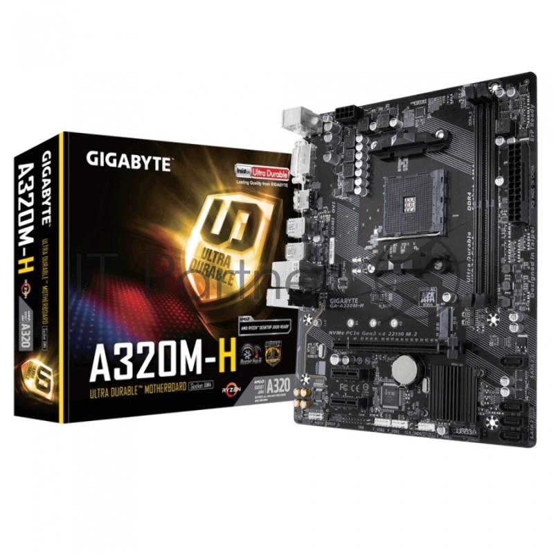Мат. плата GIGABYTE GA-A320M-H AM4, AMD А320, 2*DDR4, 1*PCI-E16x, DVI, HDMI, SATAIII+RIAD, USB 3.1,
