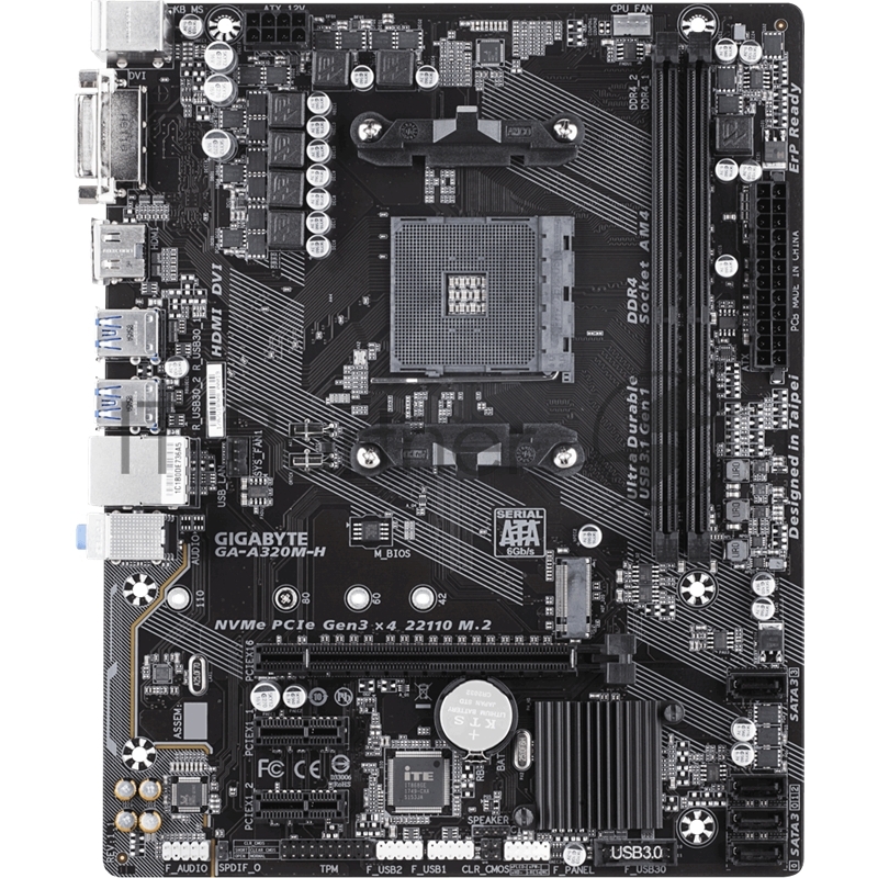 Мат. плата GIGABYTE GA-A320M-H AM4, AMD А320, 2*DDR4, 1*PCI-E16x, DVI, HDMI, SATAIII+RIAD, USB 3.1,