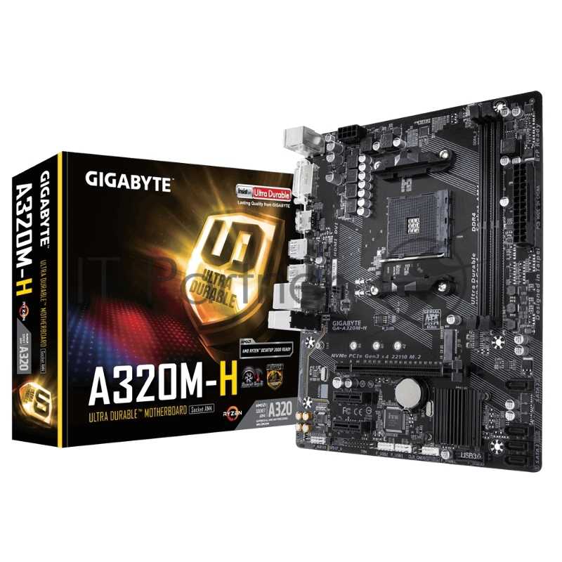 Мат. плата GIGABYTE GA-A320M-H AM4, AMD А320, 2*DDR4, 1*PCI-E16x, DVI, HDMI, SATAIII+RIAD, USB 3.1,