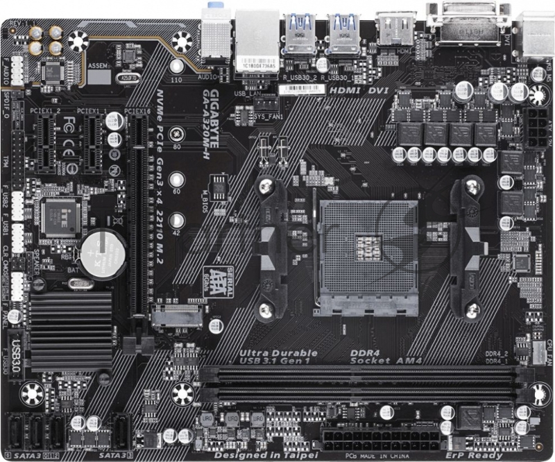 Мат. плата GIGABYTE GA-A320M-H AM4, AMD А320, 2*DDR4, 1*PCI-E16x, DVI, HDMI, SATAIII+RIAD, USB 3.1,