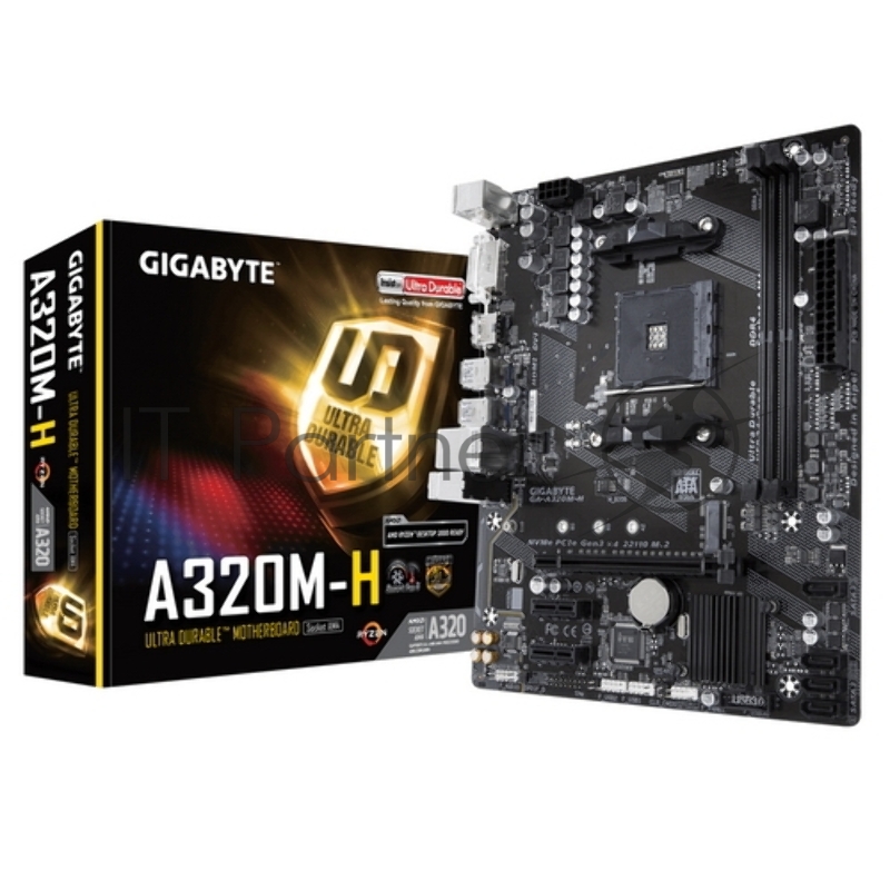 Мат. плата GIGABYTE GA-A320M-H AM4, AMD А320, 2*DDR4, 1*PCI-E16x, DVI, HDMI, SATAIII+RIAD, USB 3.1,