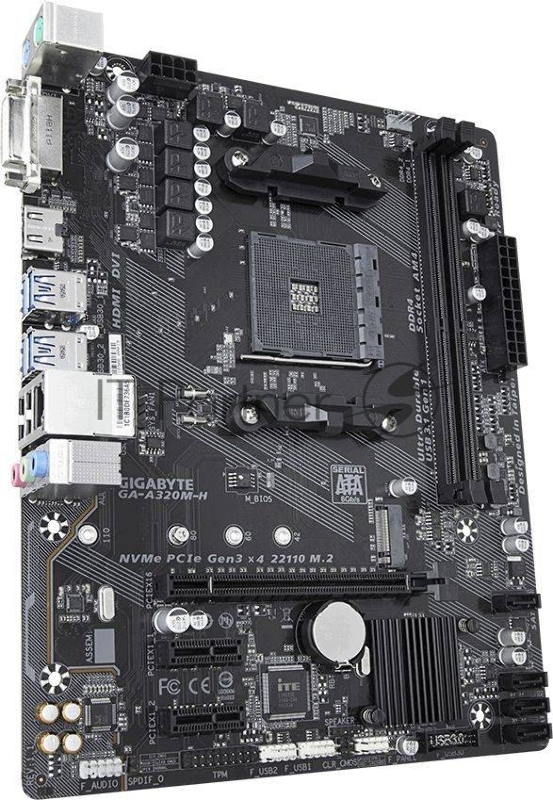 Мат. плата GIGABYTE GA-A320M-H AM4, AMD А320, 2*DDR4, 1*PCI-E16x, DVI, HDMI, SATAIII+RIAD, USB 3.1,