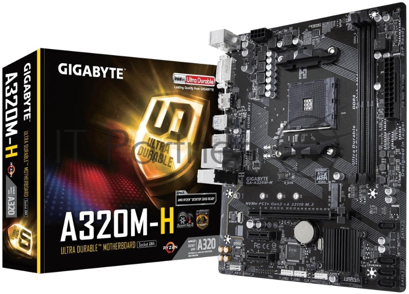 Мат. плата GIGABYTE GA-A320M-H AM4, AMD А320, 2*DDR4, 1*PCI-E16x, DVI, HDMI, SATAIII+RIAD, USB 3.1,