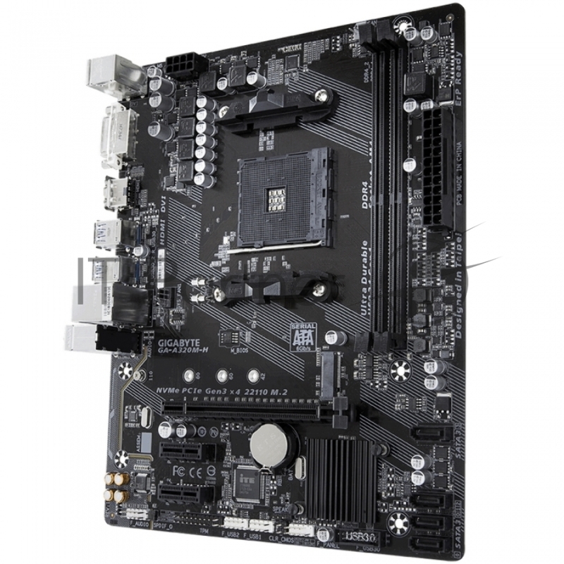 Мат. плата GIGABYTE GA-A320M-H AM4, AMD А320, 2*DDR4, 1*PCI-E16x, DVI, HDMI, SATAIII+RIAD, USB 3.1,