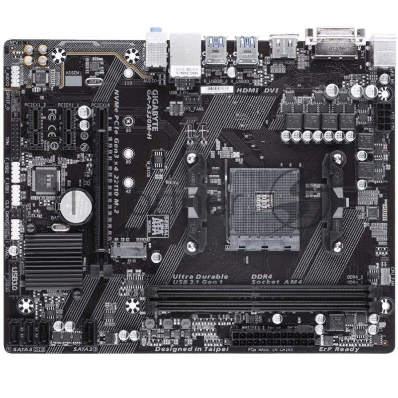 Мат. плата GIGABYTE GA-A320M-H AM4, AMD А320, 2*DDR4, 1*PCI-E16x, DVI, HDMI, SATAIII+RIAD, USB 3.1,
