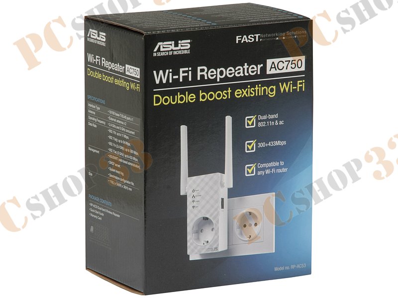 Ретранслятор ASUS RP-AC53 WiFi 433Мбит/сек. + 1 порт LAN 100Мбит/сек.