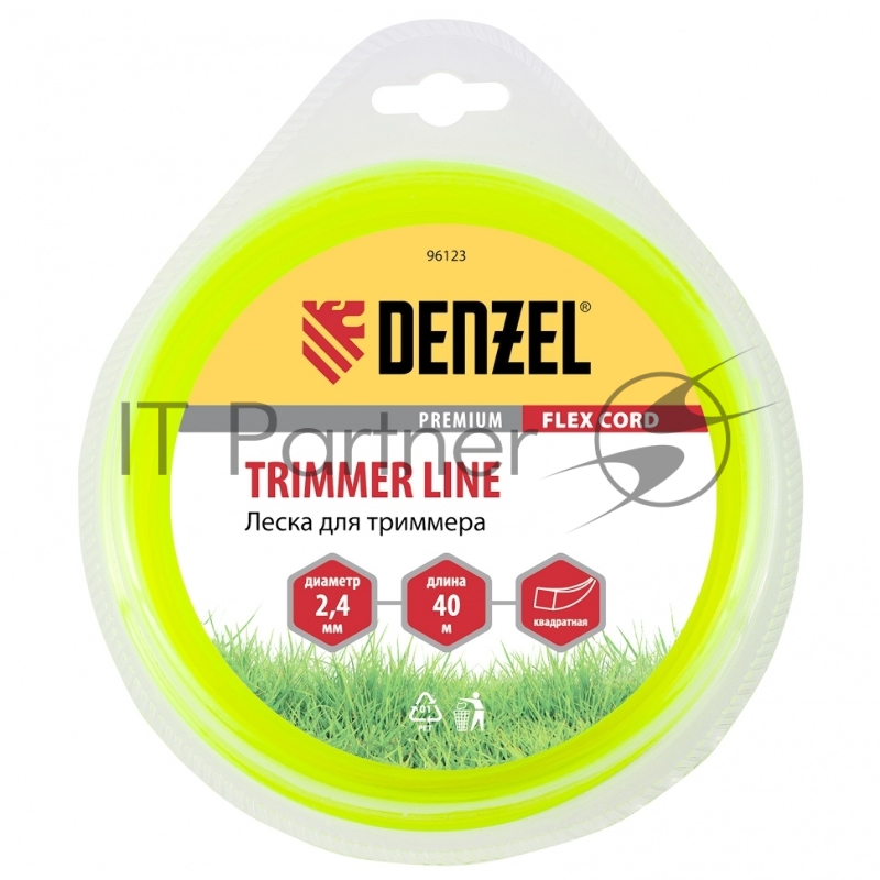 Леска для триммера DENZEL квадрат 2,4 мм х 40 м, блистер FLEX CORD 96123