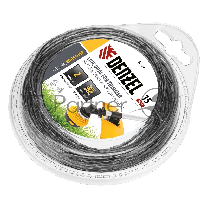 Леска для триммера DENZEL двухкомпонентная квадрат 2,0мм 15 м EXTRA CORD 96124