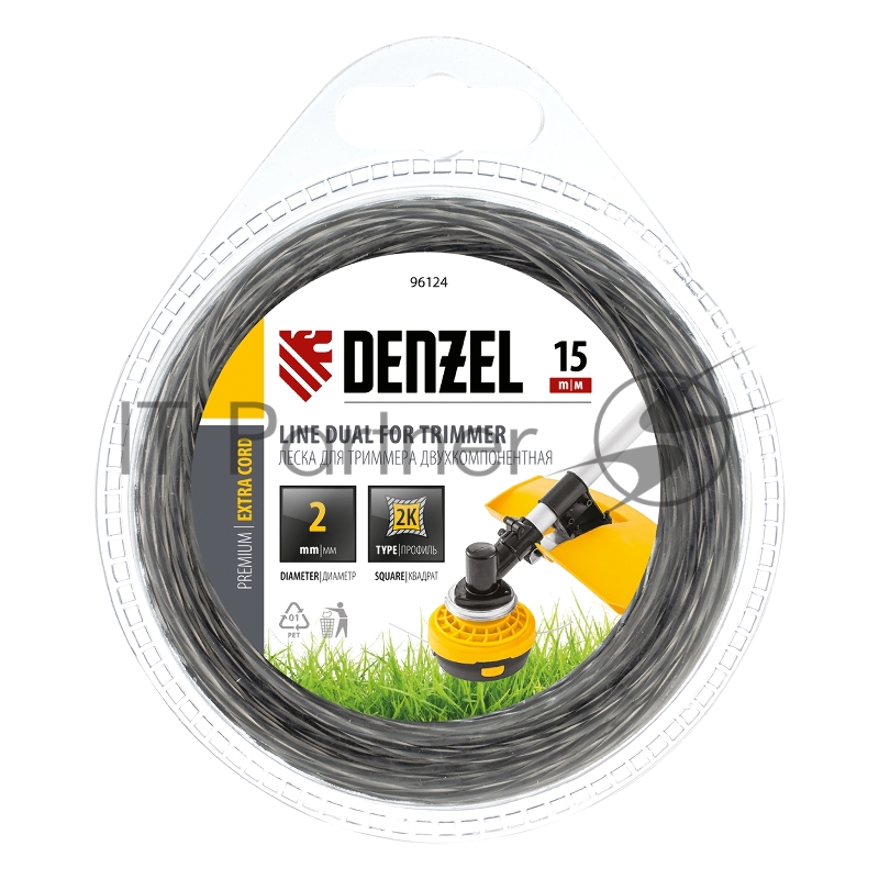 Леска для триммера DENZEL двухкомпонентная квадрат 2,0мм 15 м EXTRA CORD 96124