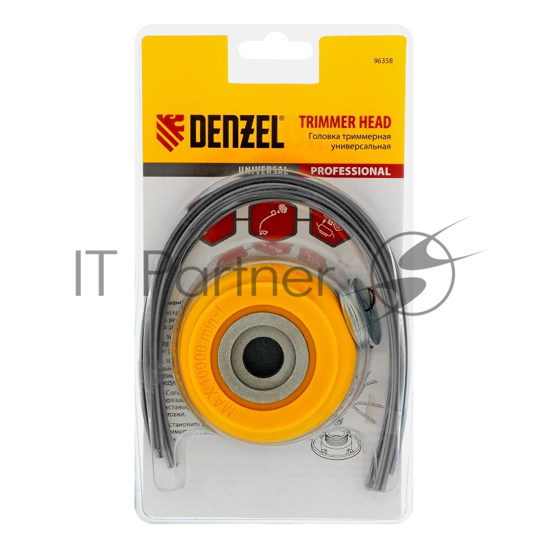 Головка триммерная DENZEL универсальная алюминиевый корпус, леска до 4 мм D 96358