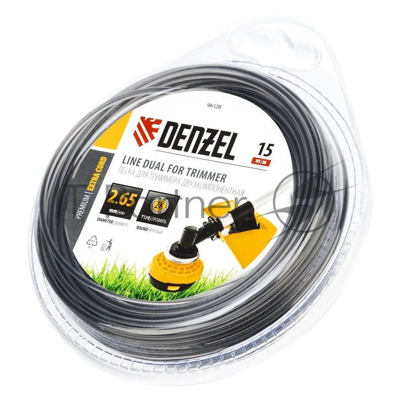 Леска для триммера DENZEL двухкомпонентная круглая 2,65мм 15 м EXTRA CORD 96128