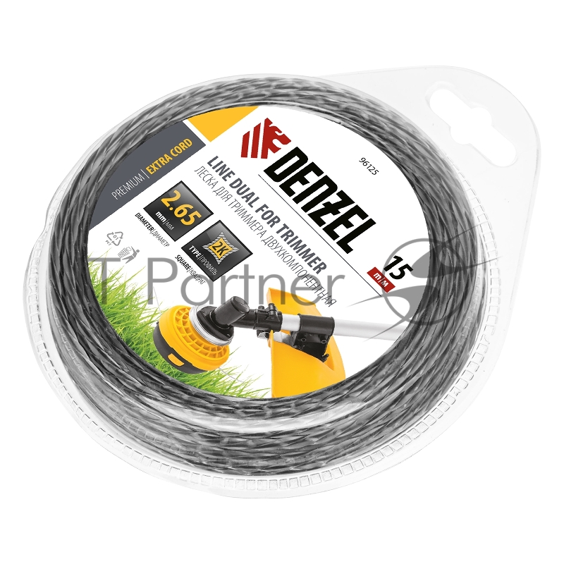 Леска для триммера DENZEL двухкомпонентная квадрат 2,65мм 15 м EXTRA CORD 96125