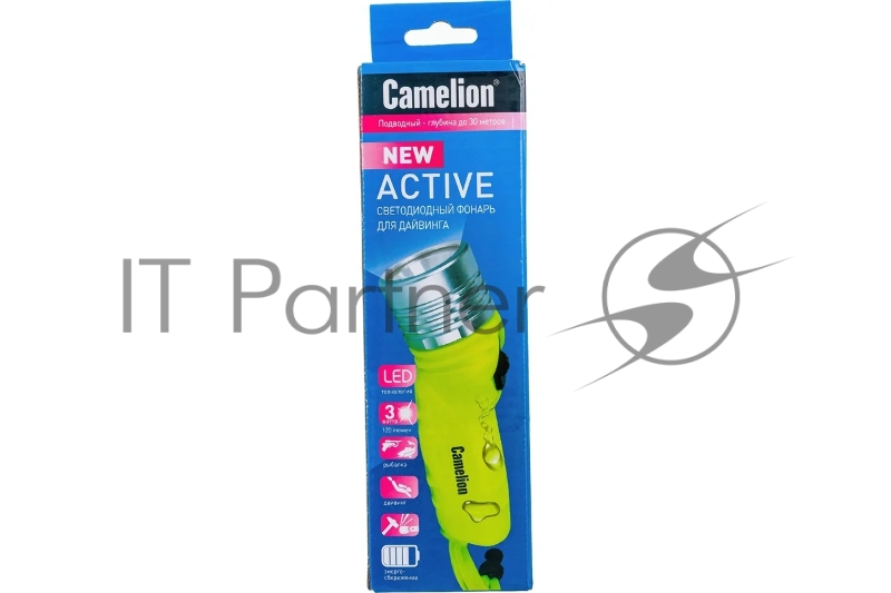 Фонарь Camelion LED51534 , желт, LED 3W SEOUL глуб 30м, 4xLR6, дайв, пласт+алюм., блистер 13360