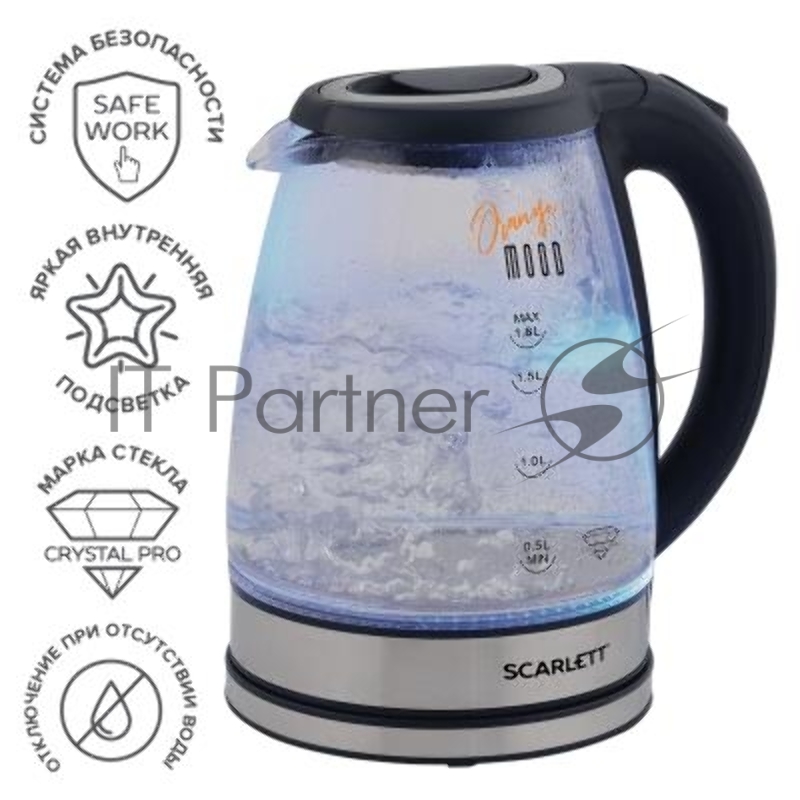 Чайник электрический Scarlett SC-EK27G36 1.8л. 1800Вт черный (корпус: стекло)