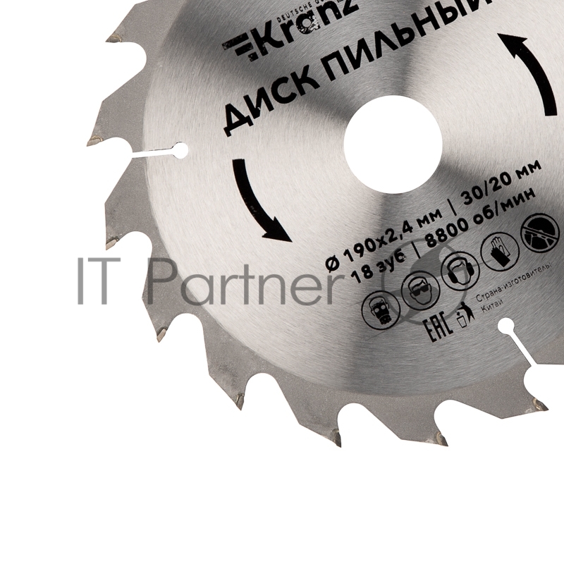 Диск пильный 190 мм х 18 зуб х 30/20 мм Kranz