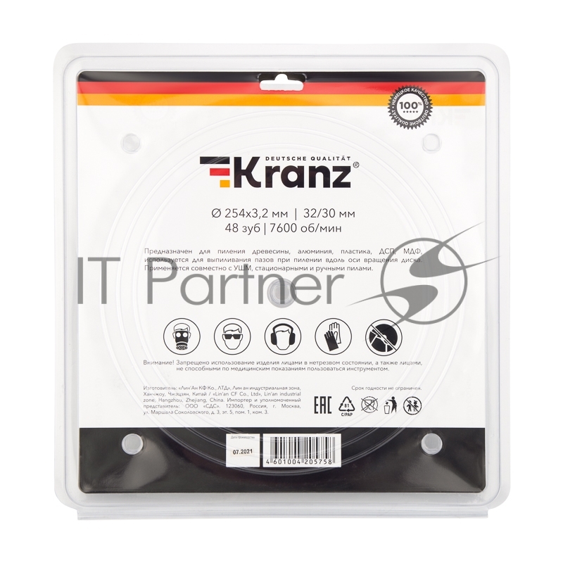 Диск пильный 254 мм х 48 зуб х 32/30 мм Kranz