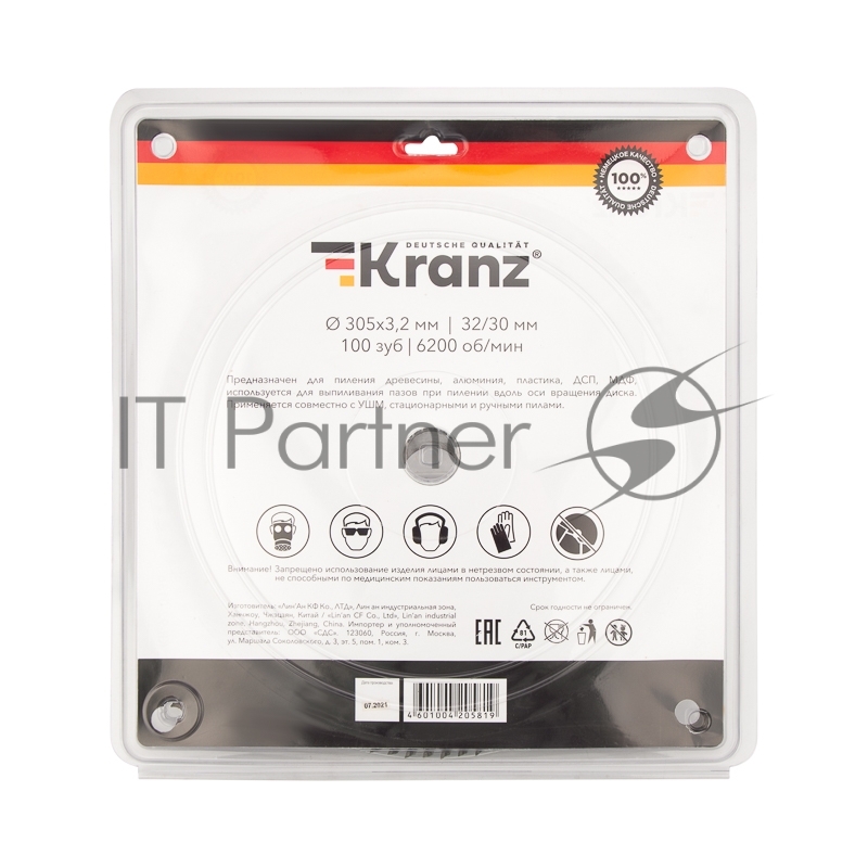 Диск пильный 305 мм х 100 зуб х 32/30 мм Kranz